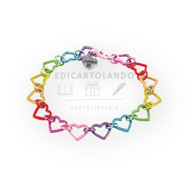 Braccialetto a catena con cuori color arcobaleno