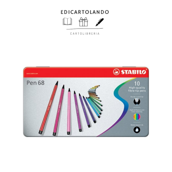 STABILO PEN 68 scatola metallo 10 colori assortiti